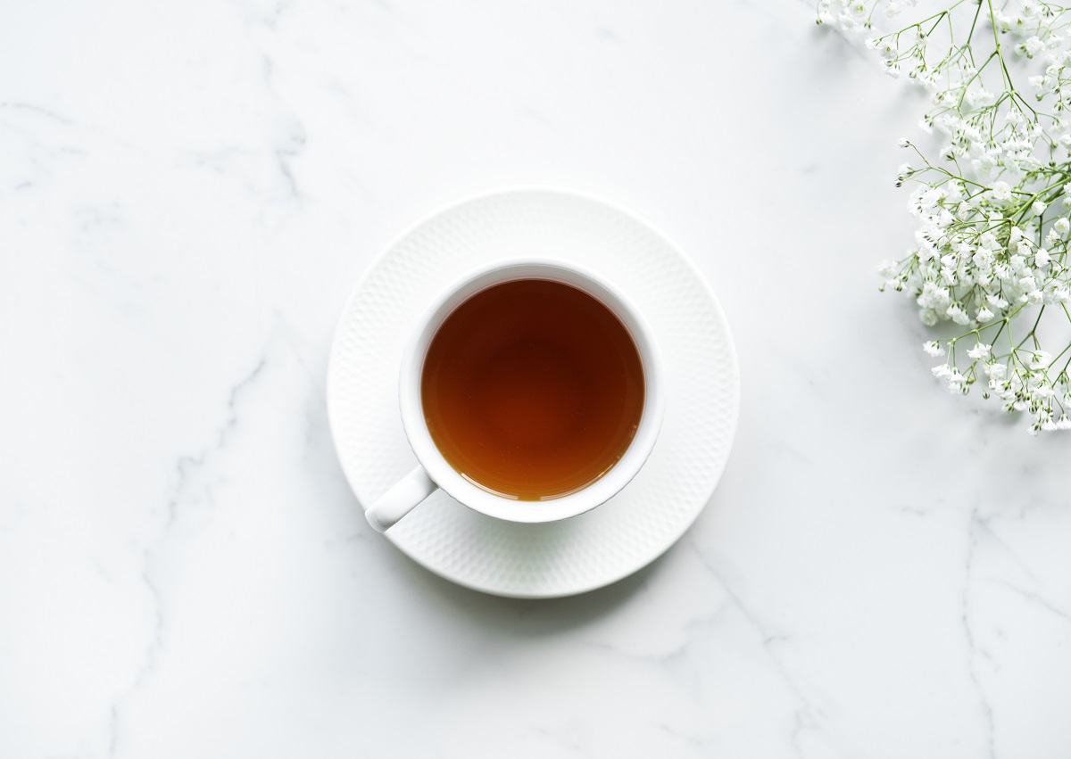 Aerial view of hot tea drink