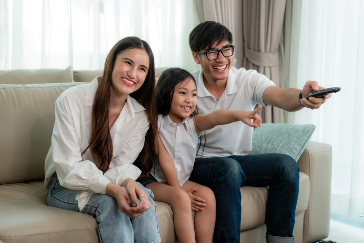 A family at a hotel staycation