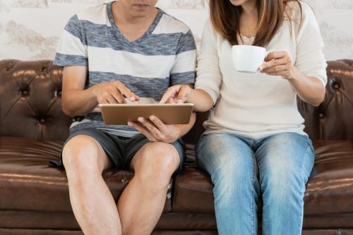 A couple planning their wedding