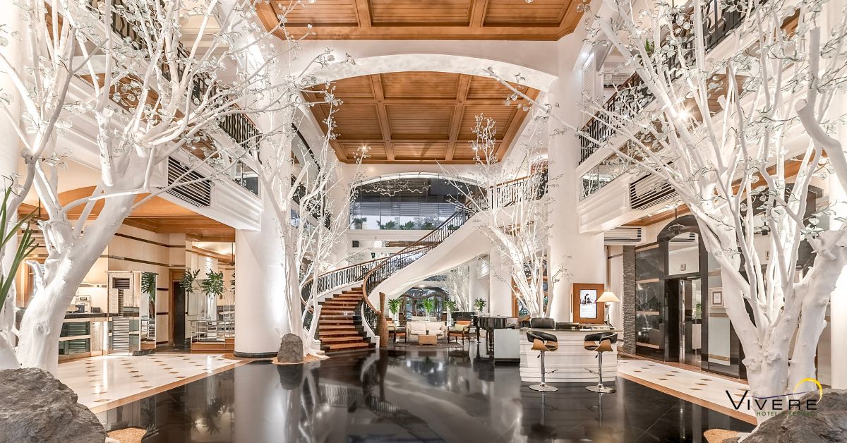 Vivere Hotel lobby in Alabang with polished interiors and welcoming reception area 

